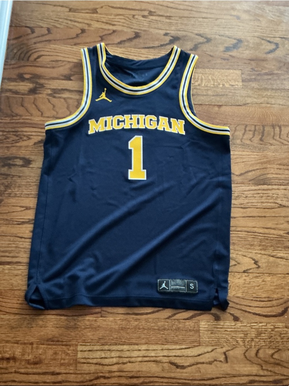 Jordan Navy and Yellow Michigan #1 Basketball Jersey